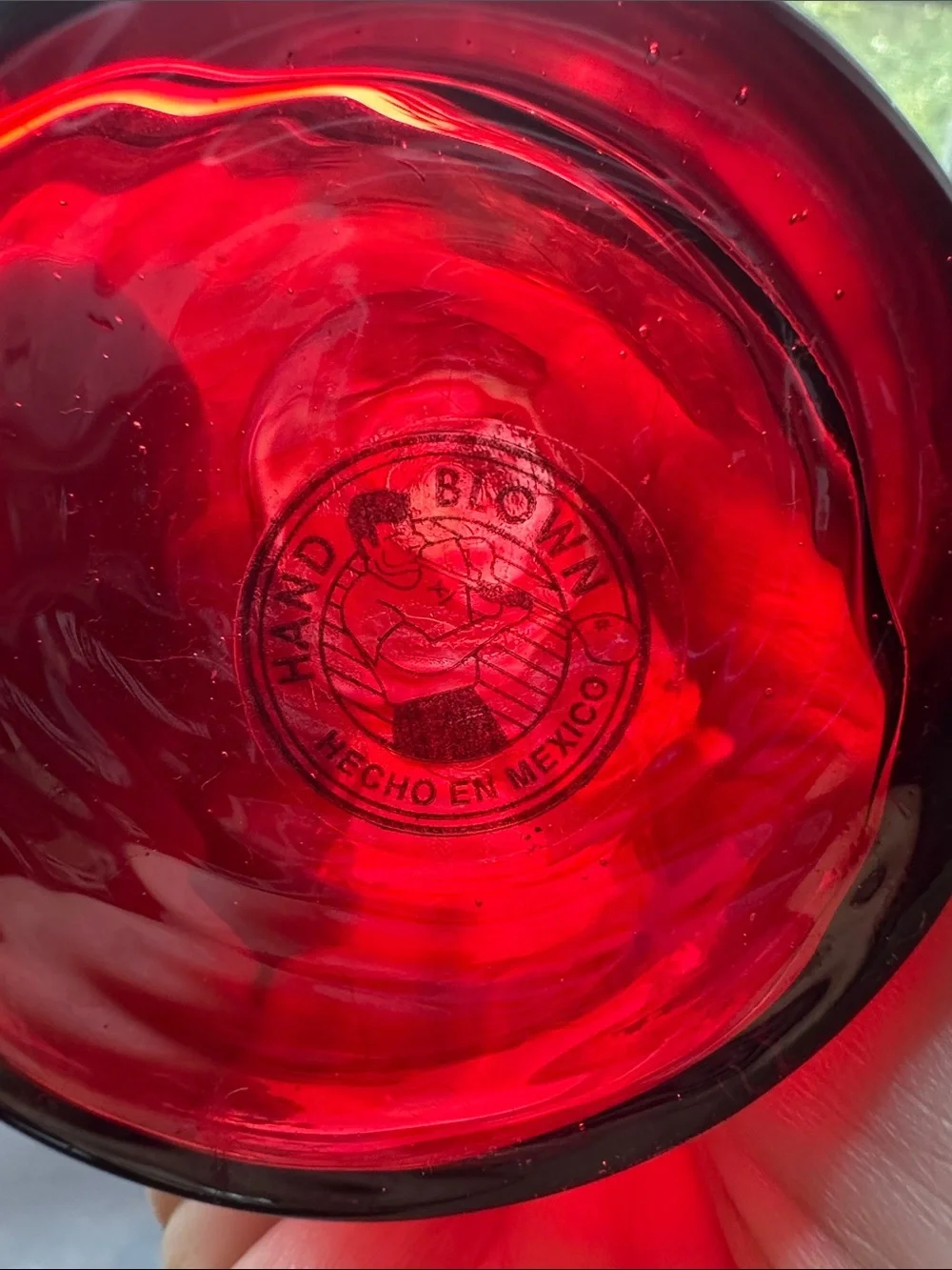 Deep Red 9” Blown Glass Vase with Flared Rim made in Mexico